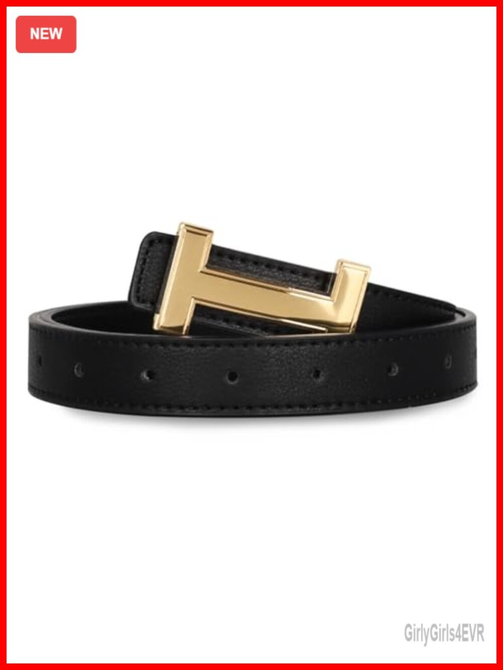 Elegant Women's Fashion Belt with Gold Buckle, Leather Waistband